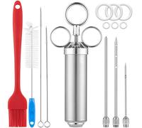 Kit de jeringa para inyector de carne KapStrom con 3 agujas para adobo, herramienta para barbacoa de acero inoxidable con capacidad de 2 oz y cepillos de limpieza y rociado aptos para alimentos
