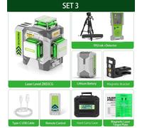 Kit de láser de línea cruzada 3D con 12 líneas, sistema de autonivelación, batería de 8000 mAh, trípode y receptor