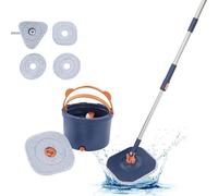 Kit de limpieza con mopa y cubo 2 en 1, sistema de filtrado, cubo para fregona con función de escurrido, mango telescópico, 5 cabezales de microfibra, fregona de 132 cm para todo tipo de suelos (azul