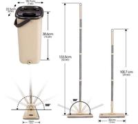 Kit de limpieza de suelos Ibenzoa®, incluye: mopa plana de 138 cm, cubo con sistema de lavado de doble función y exprimidor, mango de acero inoxidable ajustable y 6 cabezales de microfibra, aptos para