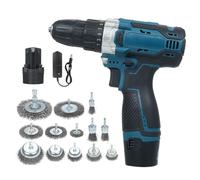 Kit de limpieza de taladro eléctrico inalámbrico de 12 V con batería de iones de litio de 2,0 Ah y cargador, motor de doble velocidad de par de 30 Nm, luz de trabajo LED y juego