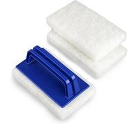 Kit de limpieza para piscinas Ibenzoa®: juego de esponjas y cepillos con 1 mango ergonómico + 3 almohadillas de esponja reemplazables, color azul. Dimensiones de las almohadillas: 15 x 9 x 2 cm. Dimen