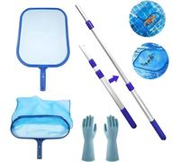 Kit de limpieza para piscinas, que incluye un mango telescópico, una red de 34 cm de profundidad y guantes
