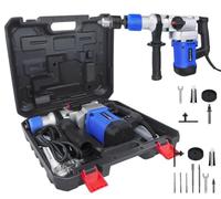 Kit de martillo de demolición eléctrico 1500 W con mango giratorio de 360°, 6 velocidades variables, con grasa, cincel, brocas