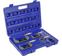 Kit de micrómetros Wiltec, rango de medición de 0 a 100 mm, precisión de medición de 0,01 mm, juego de herramientas de acero con 4 tornillos de medición tipo "barra" y estuche