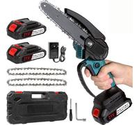 Kit de mini motosierra a batería: incluye mini motosierra con batería, 2 motosierras, 2 baterías, maletín de transporte y sistema de seguridad integrado