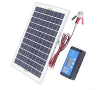 Kit de panel solar de 20 W, módulo policristalino de 12 V con controlador de 10 A para carga de batería, sistema fuera de la red, caravana, barco, cobertizo, invernadero, resistente a la intemperie