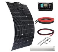 [Kit de panel solar flexible de 120W y 12V] Incluye: paneles solares flexibles ultradelgados de 120W, controlador de carga solar de 30A, conector en forma de T, 4 cables solares y bridas para cables. 