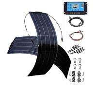 Kit de panel solar flexible de 200 W con controlador de carga de 40 A, cables de extensión y clip para uso fuera de la red en barcos, caravanas y remolques