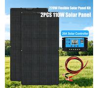 Kit de panel solar flexible de 220 W, 2 módulos solares monocristalinos de 110 W uno con controlador de 20 A, de para , autocaravanas, remolques, de barco y otras superficies irregulares