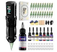 Kit de pistola de tatuaje, máquina de tatuaje de 7 tiempos de longitud con baterías de 1800 mAh, 20 agujas de cartucho profesional, juego completo de tatuaje negro SL-TKE201BEU-1