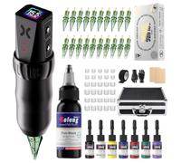 Kit de Pistola de Tatuaje Solong con Batería 1600mAh, Pantalla LED, 20 Agujas Cartucho y Accesorios Completos para Principiantes y Profesionales SL-TK0004EU-1