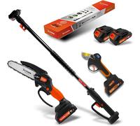 Kit de Poda a Batería de Titanio - Motosierra a Batería + Tijeras de Podar Eléctricas + Pértiga Telescópica - Incluye 2 Baterías - Pértiga de 1,63m para Poda en Altura