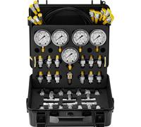 Kit de prueba de presión hidráulica, con rangos de 10/100/250/400/600 bar, que incluye: 5 manómetros, 13 acoplamientos, 14 conectores en T y 5 mangueras de prueba. Juego de manómetros para pruebas hid