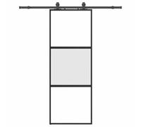 Kit de puerta corredera de hardware negro 76x205 cm vidrio templado | Aluminio duradero, vidrio mate íntimo, tope silencioso, acero pintado polvo, ahorro de espacio
