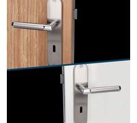 Kit de renovación para herrajes de puerta de acero inoxidable Ibenzoa®, para puertas interiores, con placa frontal de doble color y sistema de fijación visible, conforme a la norma DIN