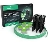 Kit de reparación de cable delimitador RASENWERK® para robots cortacésped: incluye 30 clavijas de sujeción con forma patentada, 10 conectores con relleno de gel impermeable y 10 metros de cable delimi