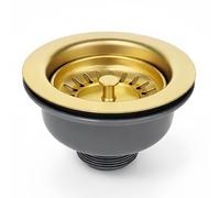 Kit de Residuos de Fregadero Dorado 114 mm en Acero Inoxidable y PVC - Cesta de Cocina con Tapón Colador G1½