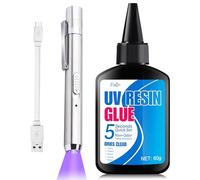 Kit de Resina UV con Luz - 60g de Resina UV con Lámpara Recargable, Curado Rápido de 5 Segundos, Adhesivo de Pegamento UV de Soldadura, Ideal para Reparar Joyas, Vidrio, Plástico, Acrílico