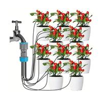 Kit de riego automático por goteo, sistema de riego de micro jardín de 10 cabezales con conector de grifo roscado de 1/2 pulgada y estacas de tierra para plantas en maceta, invernadero, balcón, patio