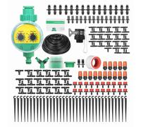 Kit de riego por goteo para plantas, sistema de riego automático "hágalo usted mismo" con temporizador electrónico, boquillas, aspersores y goteros, 40 metros de tubería para jardín, césped y patio