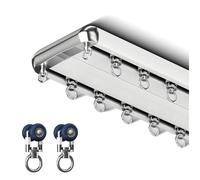 Kit de riel ajustable de 13.1 pies para puerta corrediza doble de granero, rodillos silenciosos y hoo de metal, ideal para ducha y divisor de habitación, color blanco para interiores.
