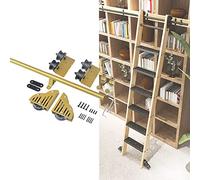 Kit de riel de escalera deslizante de 3.3 a 24 pies, herrajes dorados de alta resistencia para biblioteca, loft, estantería, sistema de escalera móvil suave con ruedas de rodillo de piso, acero al