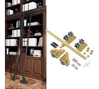 Kit de riel de escalera deslizante resistente de 3.32 pies, herrajes de riel rodante suave para estantes de biblioteca de loft, acero al carbono con ruedas de rodillo de suelo EasyInstall