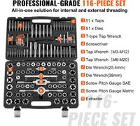 Kit de roscado – Cortador de cables – Juego de machos y hembras – 116 piezas – 51 machos – 51 hembras