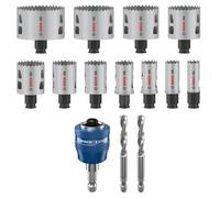Bosch 14x Set Sierras Corona PRO MultiMat Power Change plus | para Madera blanda, Cartón-yeso, Ø 19, 22, 25, 29, 35, 38, 44, 51, 57, 64, 76 mm, Professional Accesorios Taladro