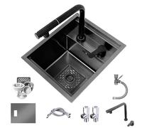 Kit de sincronizada de acero inoxidable con Pull Down Faucet, Hidden Bar Basin for Kitchen Counter, Durable Rust resististant Design con Accesorios de drenaje completo, Espacio Saving Elegante final