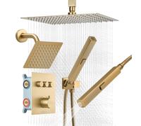 Kit de sistema de ducha VEVOR, que incluye un cabezal de ducha tipo lluvia de 30 cm (12 pulgadas) / un cabezal de ducha de pared de 15 cm (6 pulgadas) / (con 3 funciones), con acabado dorado