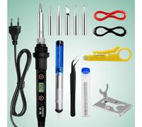 Kit De Soldador De Estaño,5pcs Puntas, Bomba Desoldadora, Soporte, Pinzas Antiestáticas, Alambre De Soldadura,80w Soldador Digital Temperatura Ajustable 180℃-500℃,Para El Uso Diversamente Reparado