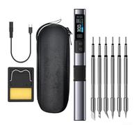 Kit de soldador portátil de 100 W, calentamiento rápido de 2 segundos, control de temperatura digital de 0.96 pulgadas, pantalla IPS HD tipo C, múltiples puntas (6 puntas de soldador)