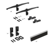 EMUCA - Kit de 4 Juegos de Soportes para estantes de Madera, 1 Juego de Soportes de Barra y una Barra de Colgar de 1 m, Zamak, Negro Texturizado