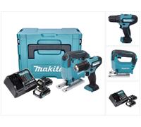 Kit de taladro atornillador y sierra de calar inalámbricos Makita, 12 V (CLX237SAJ), modelos DF333D / JV101D, con 2 baterías