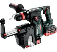 Kit de taladro percutor combinado inalámbrico Metabo KH 18 LTX BL 24 Q, que incluye: 2 baterías LiHD de 5,5 Ah, cargador rápido, sistema de aspiración de polvo, accesorios y caja de transporte metaBOX