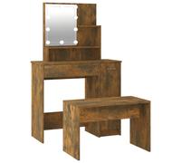 Kit de tocador vidaXL con iluminación LED, fabricado en material de madera con efecto roble ahumado