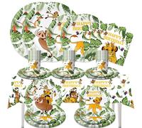 Kit de Vajilla con Temática de la Selva del Rey León Simba, Platos de Papel Impresos, Vasos de Papel, Decoraciones para Fiestas de Cumpleaños de Niños con Temática de Safari banner-15pcs