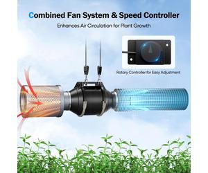 Kit de ventilación de 100 mm, con una capacidad de 360 m³/h, motor EC, filtro de carbón activado, ideal para cultivos en tiendas de cultivo y invernaderos