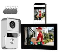 Kit de videoportero de 2 hilos con pantalla táctil a color de 7 pulgadas, carcasa de aluminio, para uso exterior