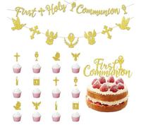 Kit esencial para fiesta de comunión - Decoraciones de primer santo, decoración de pastel de bautizo, obleas de comunión y adornos para cupcakes - Encantadoras decoraciones de confirmación para una