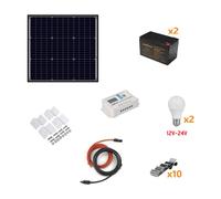 Kit Fotovoltaico Autónomo 110W - Kit con panel solar, controlador de carga, proyector y accesorios de instalación - Alcapower