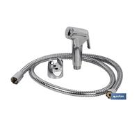 Kit grifo de ducha cromado con pulsador+colgador+flexo