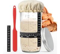Kit Masa Madre 730ml Vidrio, Sourdough Starter Kit con Termómetro, Banda Seguimiento, Tapa Tela y Aluminio - Recipiente Fermentación Pan, Kefir Kit Panadería Casera