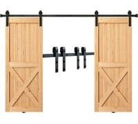 Kit para puerta corredera de 244 cm, sistema de puerta corredera en forma de J con rieles de 2 piezas, capacidad de carga de 150 kg. Riel guía ideal para puertas correderas con un grosor de puerta de