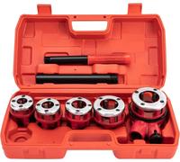 Kit para roscar tubos - Corta roscas manual - 5 cabezales de corte - BSPT - 0,95/1,27/1,91/2,54/3,18 cm - Acero al carbono - Para tubos galvanizados y PPR - Color rojo