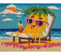 Kit para tejer alfombras, con diseño de frutas en una cesta de playa. Kit para principiantes para tejer alfombras, con tela impresa. Regalo. Tamaño: 100x140 cm