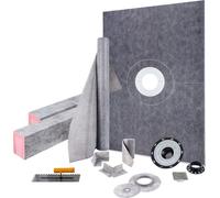 Kit para umbral de ducha, 96.5 cm x 152.4 cm, revestimiento impermeable para umbral de ducha fabricado en ABS, con brida central de unión de 10 cm de ABS, rejilla de acero inoxidable de 10 cm y llana.