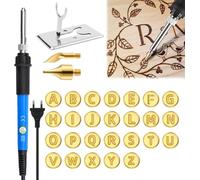 Kit Pirograbador de Madera, Kit Pirograbadores EléCtrico, Pirograbador de Madera, con Molde de Cobre de 26 Letras, 2 Puntas para Soldadura, 60W Pirografía Eléctrica, para Proyectos Creativos DIY